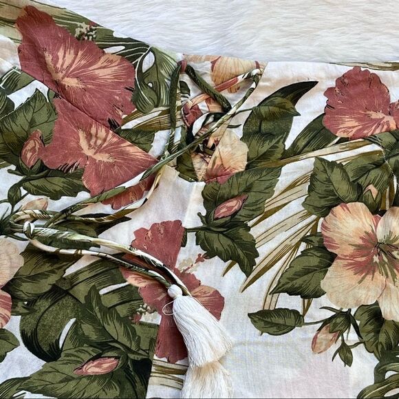 Botanical Island Print Shorts Rip Curl Hibiscus Casual Pull on Tassel Tie Large - Picture 2 of 8